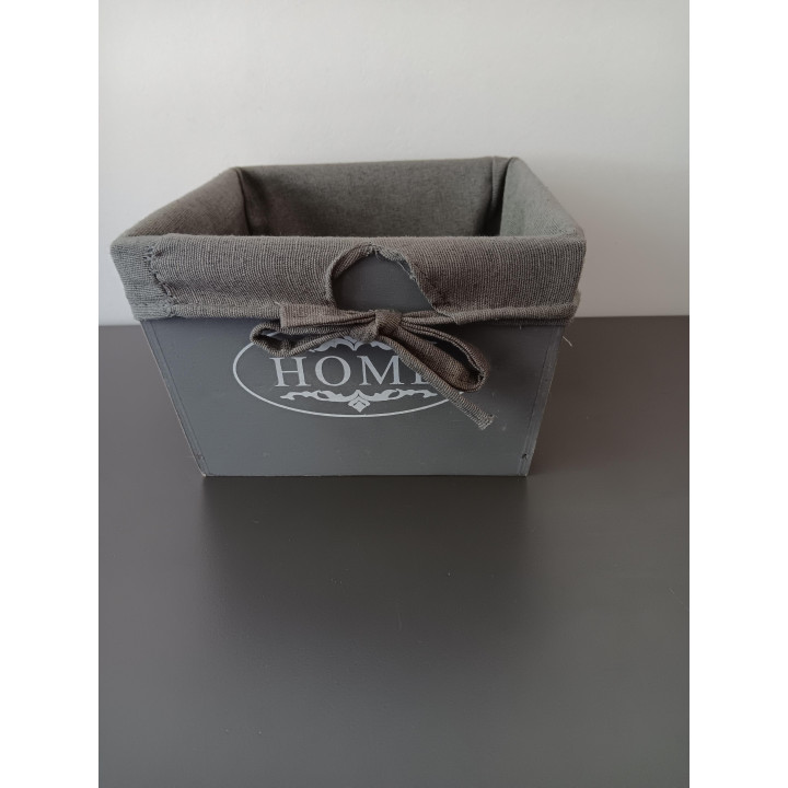 Grijze houten opbergmand met stoffen voering