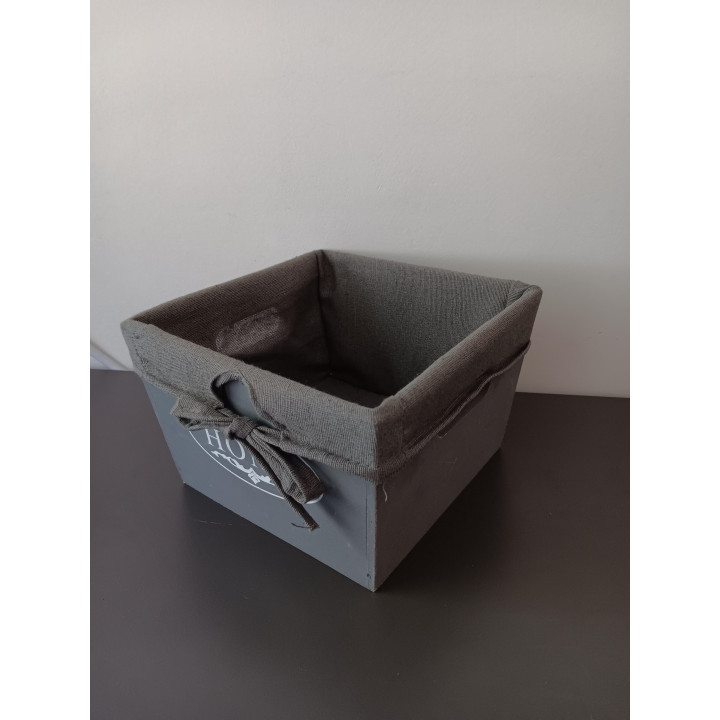 Grijze houten opbergmand met stoffen voering
