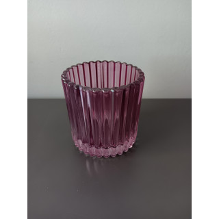 Roze glazen ribbel waxinelichthouder
