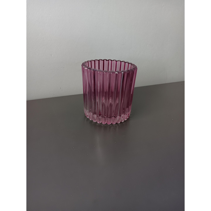 Roze glazen ribbel waxinelichthouder