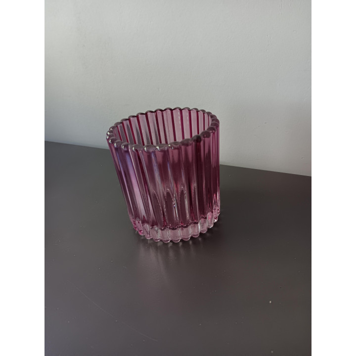 Roze glazen ribbel waxinelichthouder
