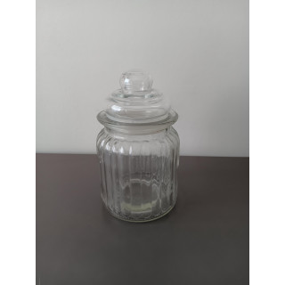 Glazen voorraadpot met deksel geribbelde structuur