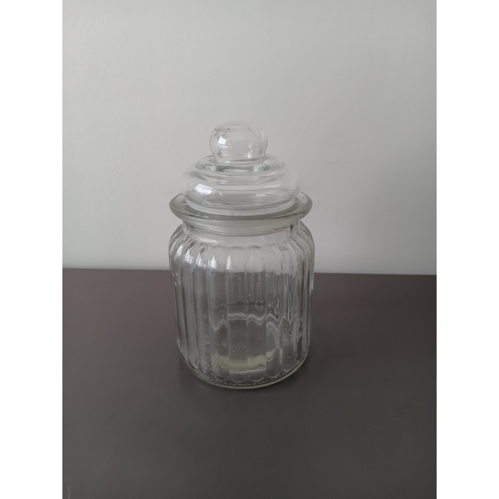 Glazen voorraadpot met deksel geribbelde structuur