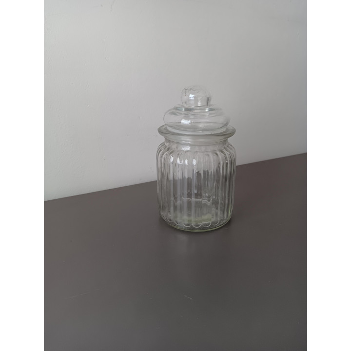 Glazen voorraadpot met deksel geribbelde structuur