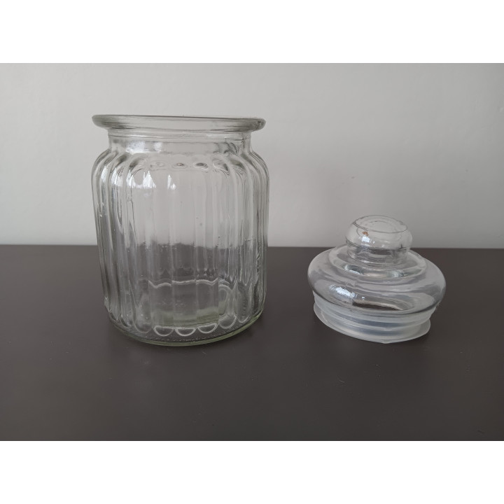 Glazen voorraadpot met deksel geribbelde structuur