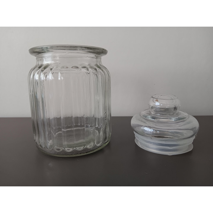 Glazen voorraadpot met deksel geribbelde structuur