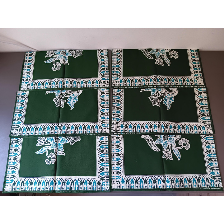 Set van 6 stoffen servetten groen met bloemen