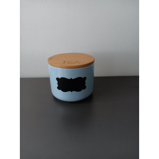 Theebus met bamboe deksel en label