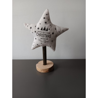 Kerstster op houten voet met kersttekst 22 cm