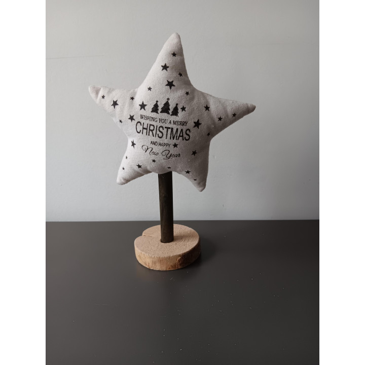 Kerstster op houten voet met kersttekst 22 cm