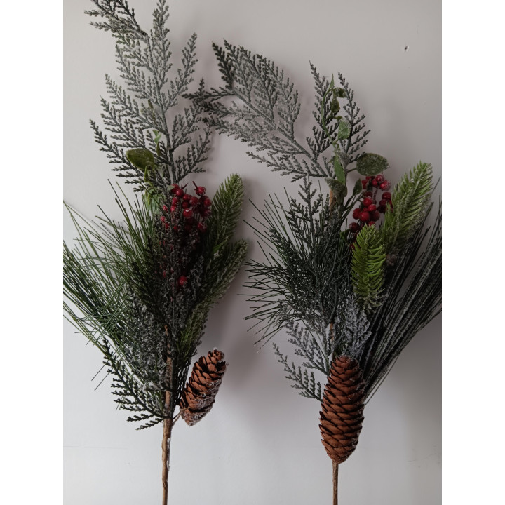 Set van 2 decoratieve kersttakken met dennenappel