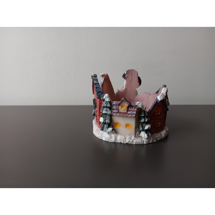 Kerst theelichthouder met sneeuwpop en huisje