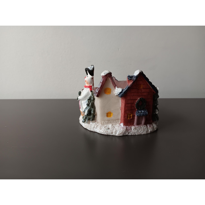 Kerst theelichthouder met sneeuwpop en huisje