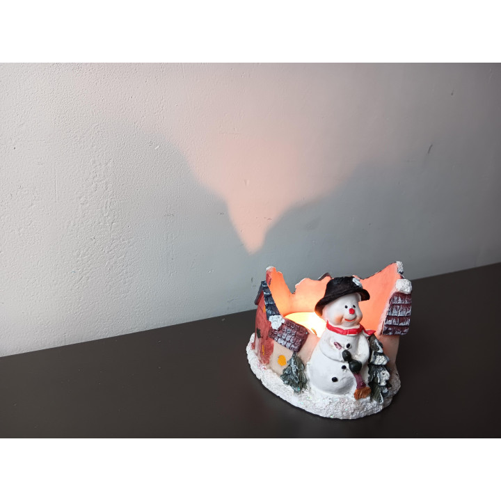 Kerst theelichthouder sneeuwpop huisjes | Angelique’s Kringloop