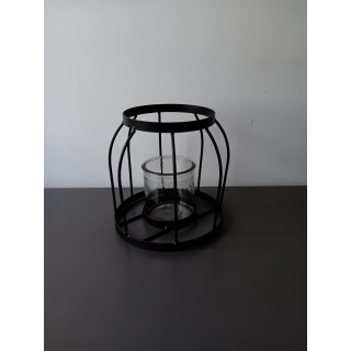 Zwarte metalen windlicht met glazen potje