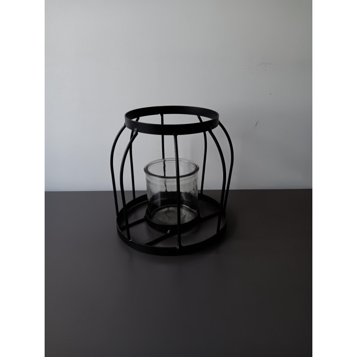 Zwarte metalen windlicht met glazen potje
