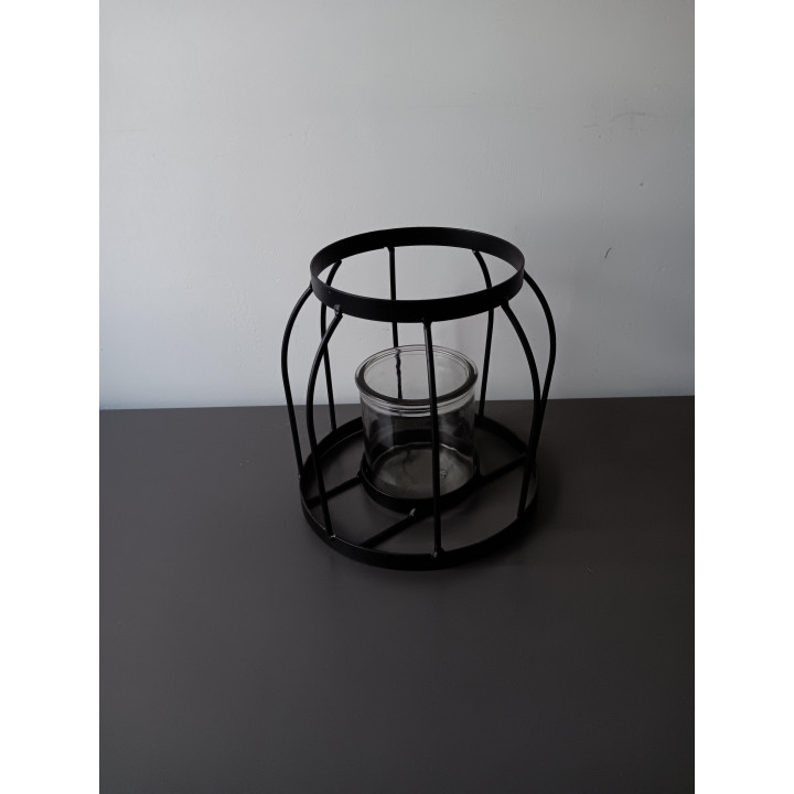 Zwarte metalen windlicht met glazen potje