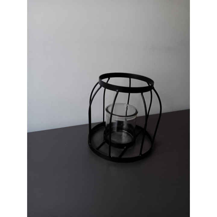 Zwarte metalen windlicht met glazen potje
