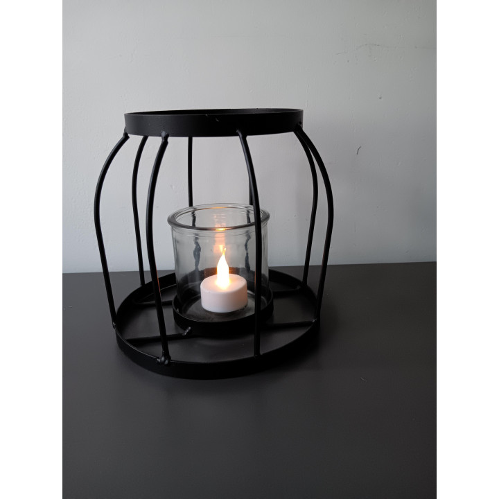 Zwarte metalen windlicht met glazen potje