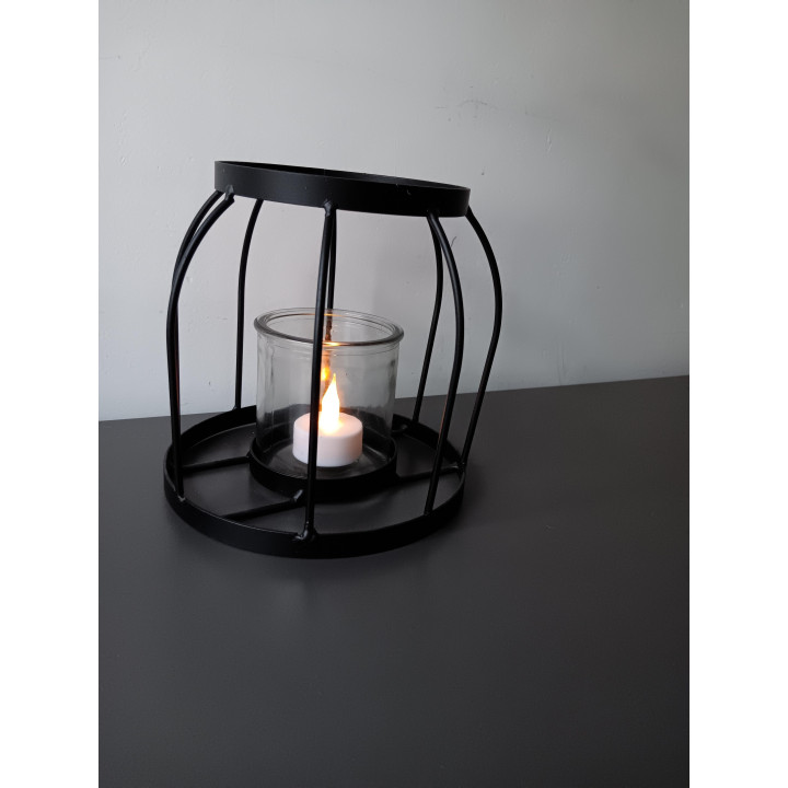 Zwarte metalen windlicht met glazen potje