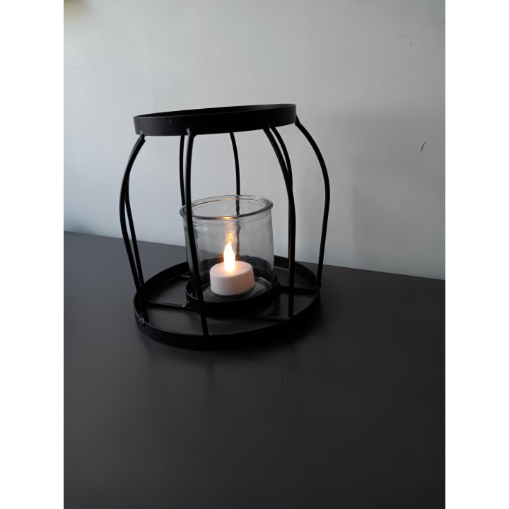 Zwarte metalen windlicht met glazen potje