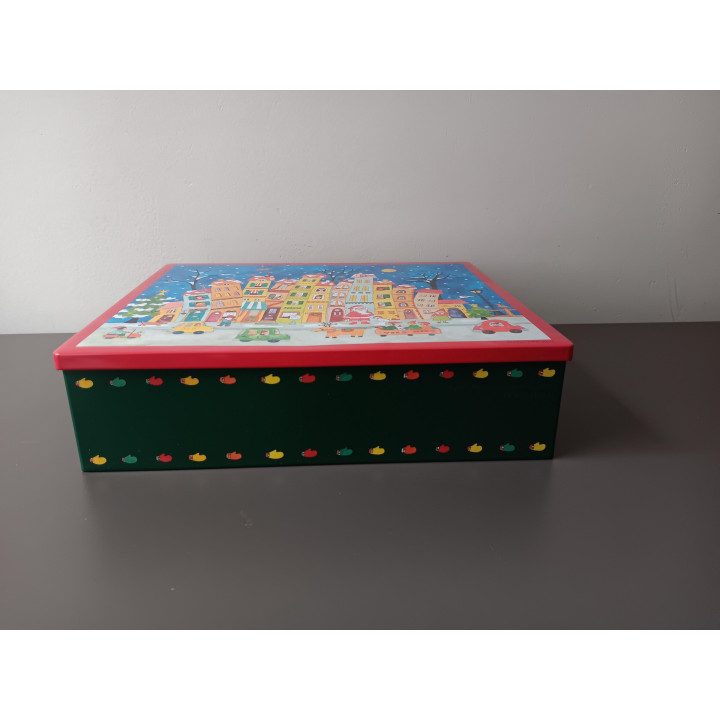 Blikken kerst opbergdoos met winterdorp