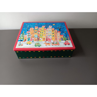 Blikken kerst opbergdoos met winterdorp