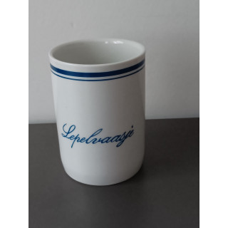 Lepelvaasje keramiek wit met blauwe rand