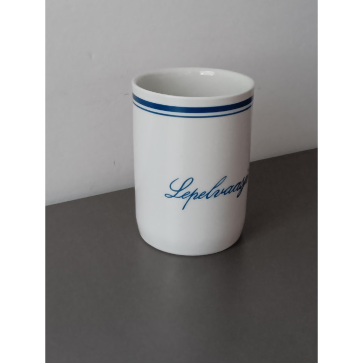 Lepelvaasje keramiek wit met blauwe rand