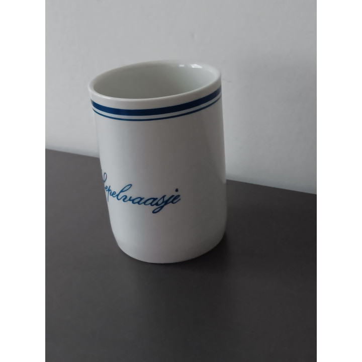 Lepelvaasje keramiek wit met blauwe rand