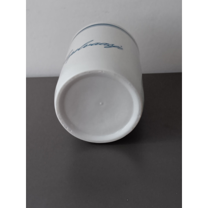 Lepelvaasje keramiek wit met blauwe rand