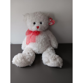 TY Beanie teddybeer wit met rood strikje