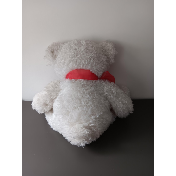 TY Beanie teddybeer wit met rood strikje
