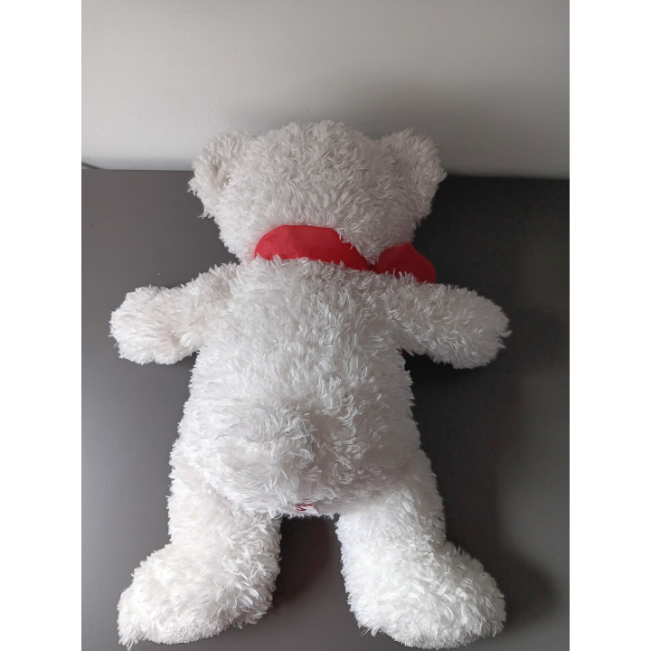 TY Beanie teddybeer wit met rood strikje