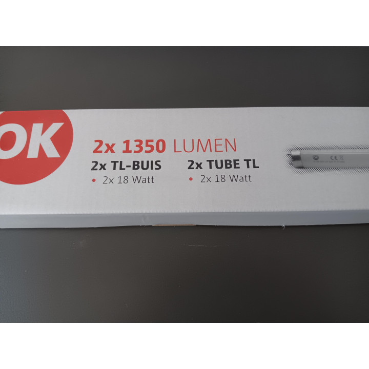 OK TL buizen T8 18W 1350 lumen set van 2