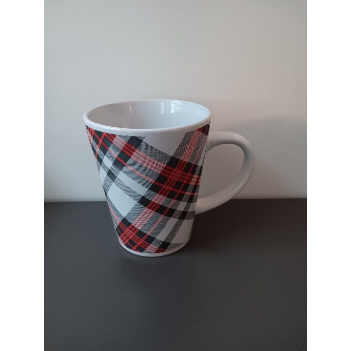 Geruite koffiemok stoneware rood grijs wit