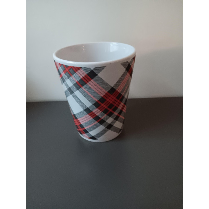 Geruite koffiemok stoneware rood grijs wit