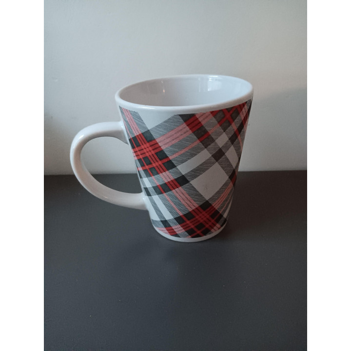 Geruite koffiemok stoneware rood grijs wit