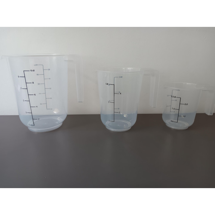 Set van 3 maatbekers met handvat kunststof