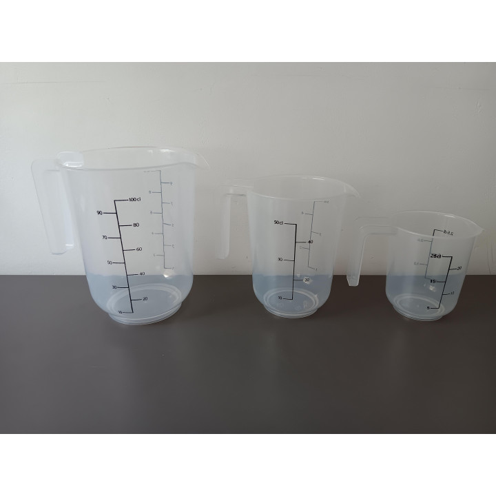 Set van 3 maatbekers met handvat kunststof
