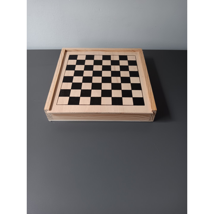 Houten spelset met schaak dammen backgammon domino en mikado