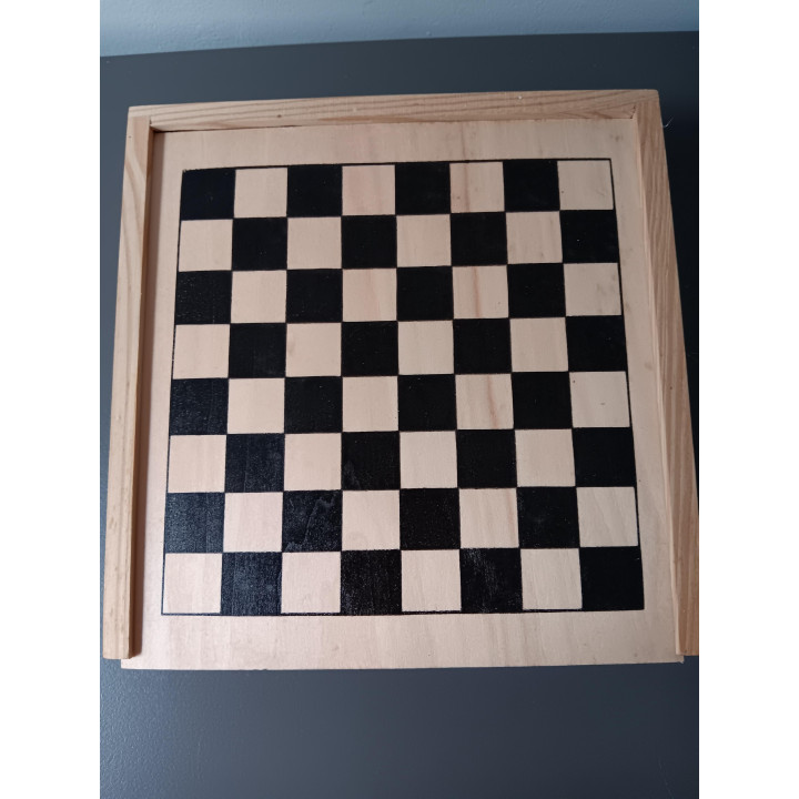 Houten spelset met schaak dammen backgammon domino en mikado