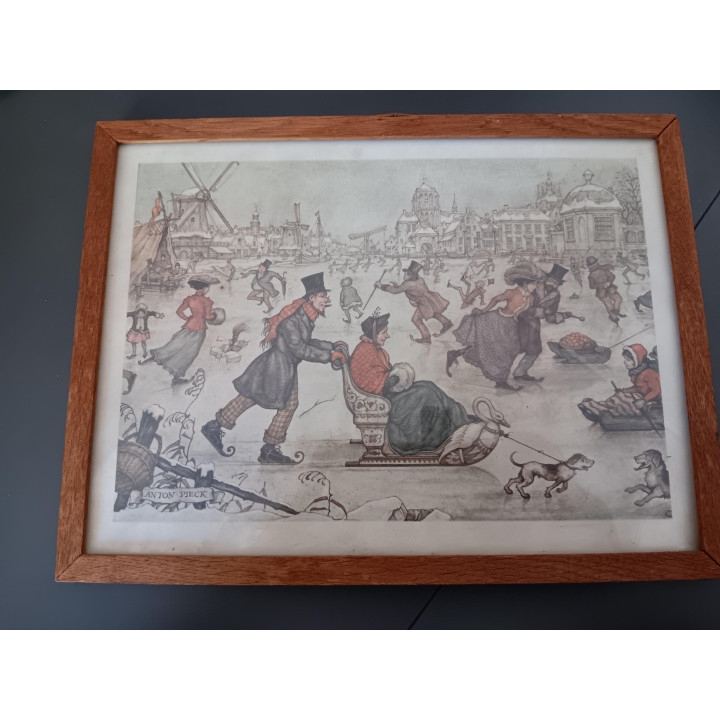 Anton Pieck winterprent in houten lijst