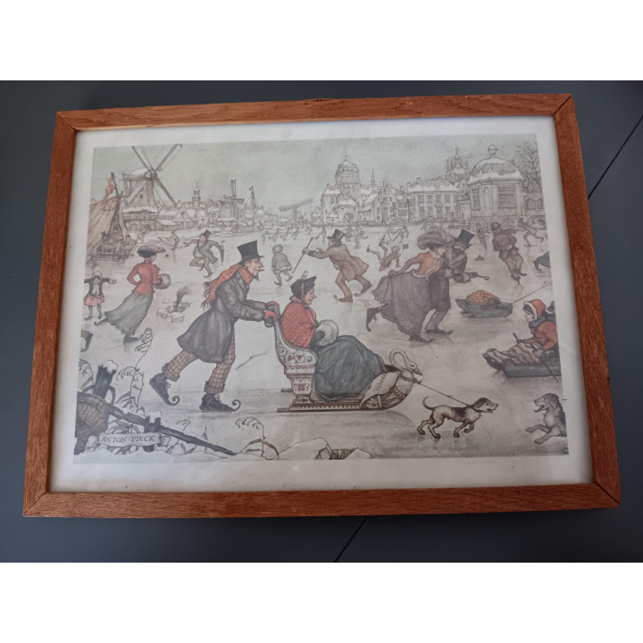 Anton Pieck winterprent in houten lijst