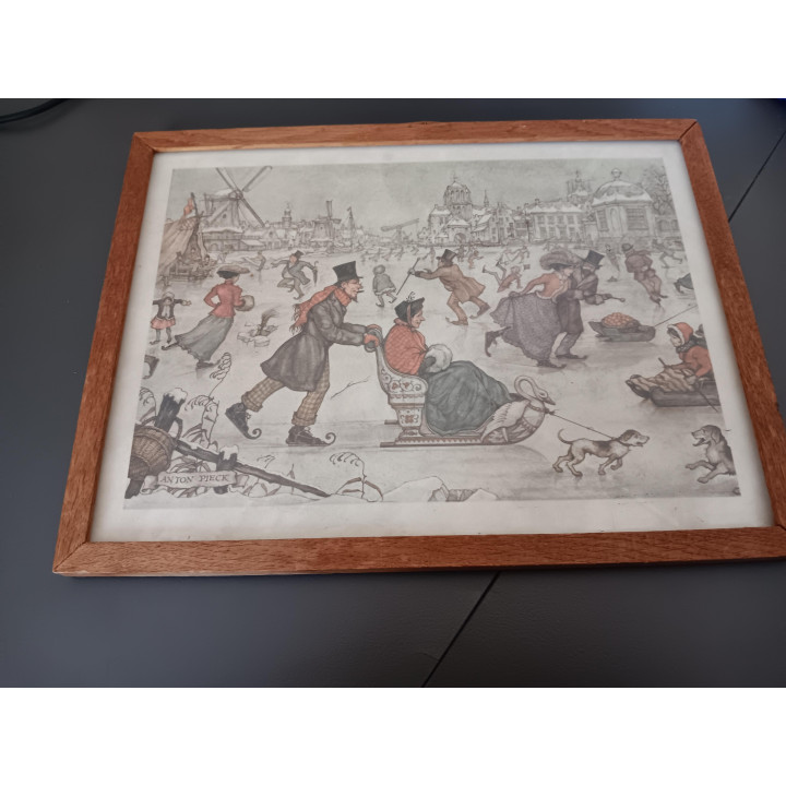 Anton Pieck winterprent in houten lijst