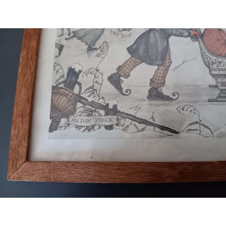 Anton Pieck winterprent in houten lijst