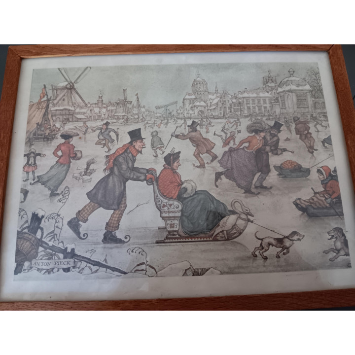 Anton Pieck winterprent in houten lijst
