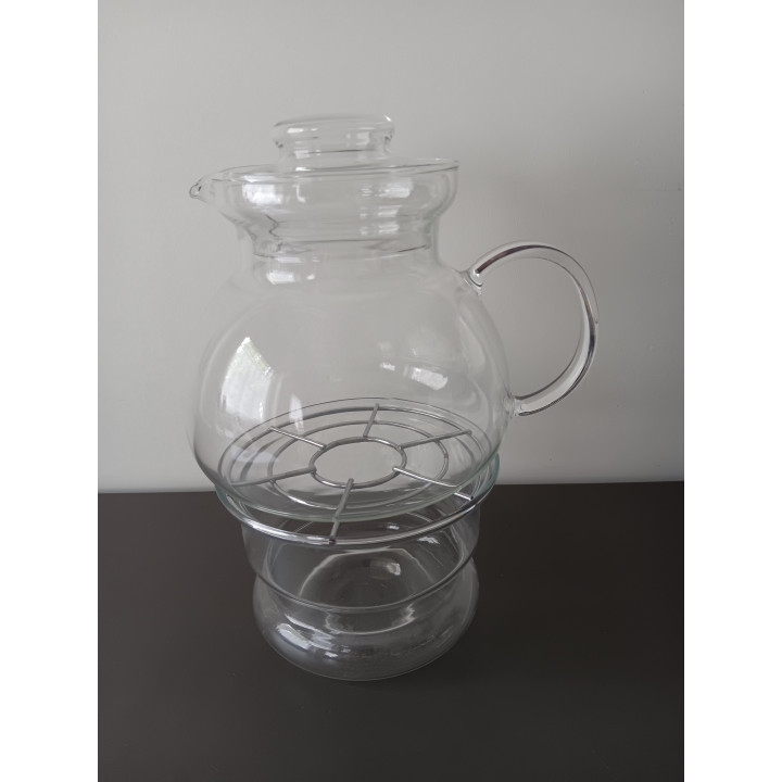 Glazen theepot met warmhouder en metalen rooster