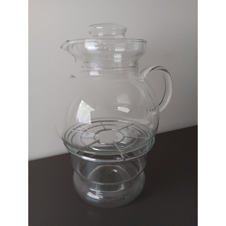 Glazen theepot met warmhouder en metalen rooster