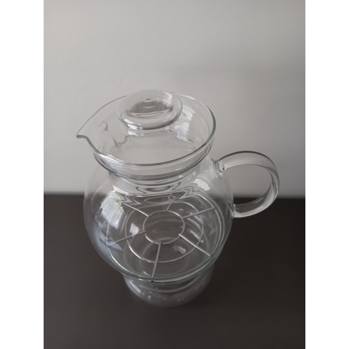 Glazen theepot met warmhouder en metalen rooster